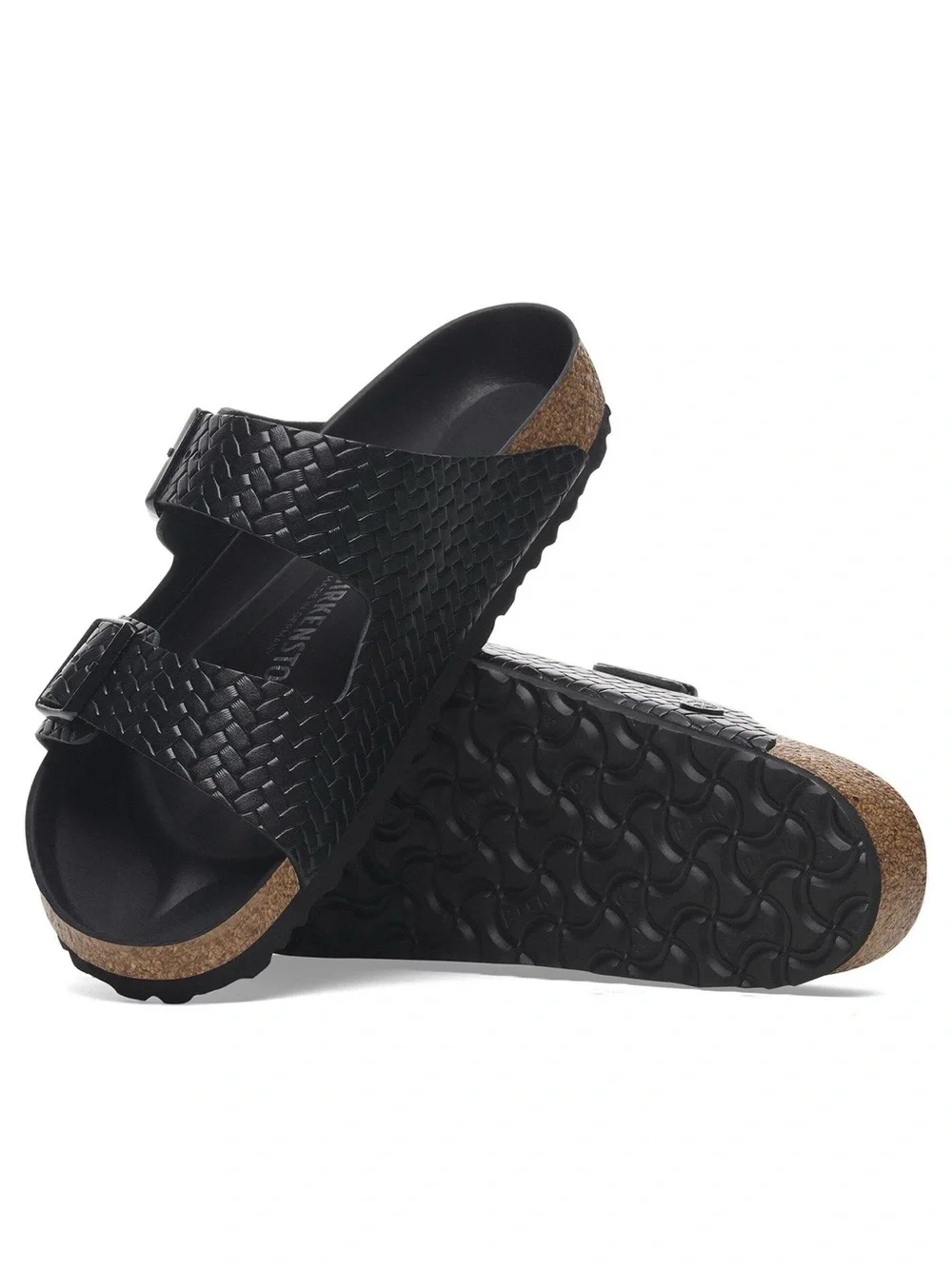 Birkenstock Women’s Black Woven Two-Strap Cork Sandal
